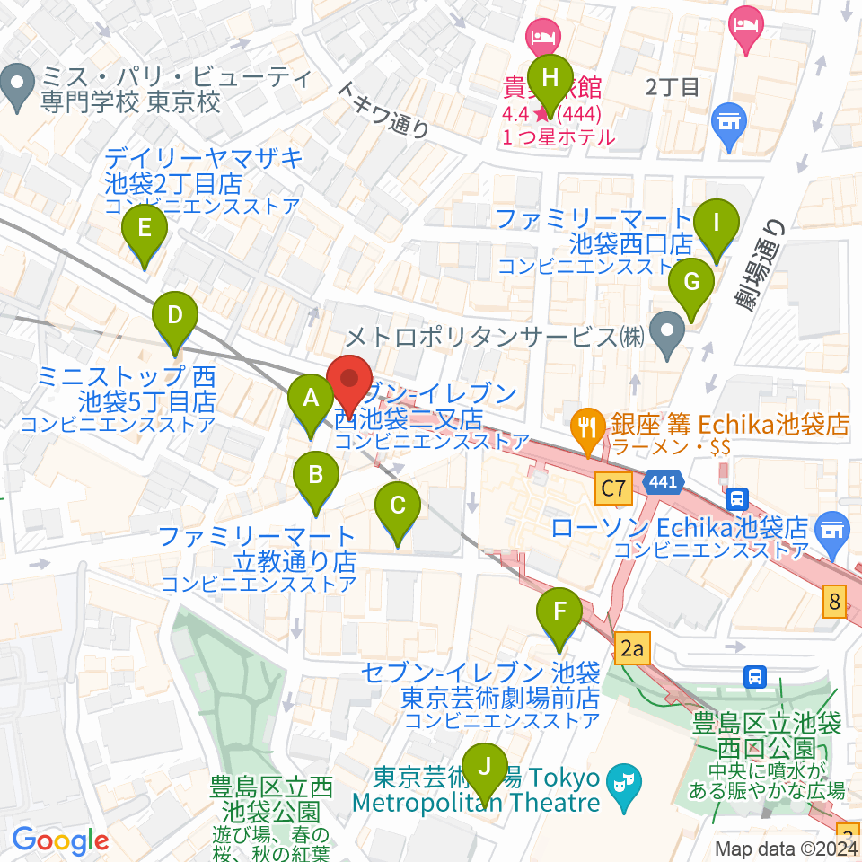 ジャパンO・N・Oミュージックアカデミー周辺のコンビニエンスストア一覧地図