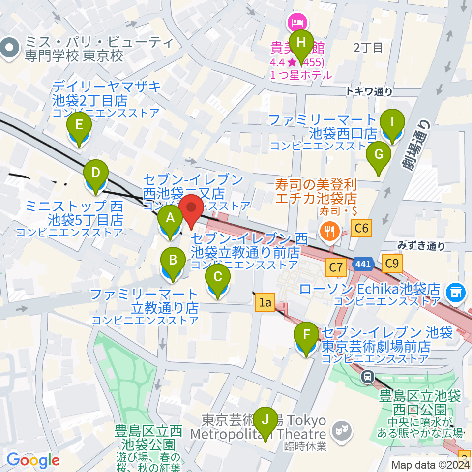 ジャパンO・N・Oミュージックアカデミー周辺のコンビニエンスストア一覧地図