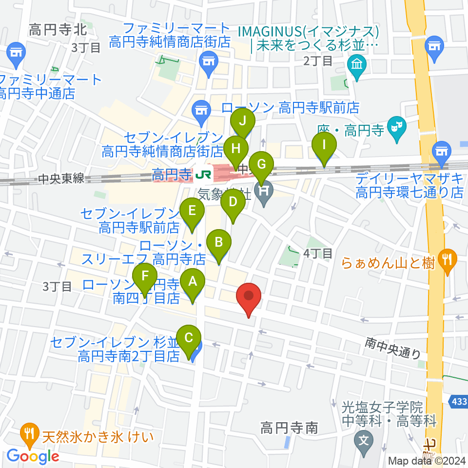 東音楽器 高円寺センター周辺のコンビニエンスストア一覧地図