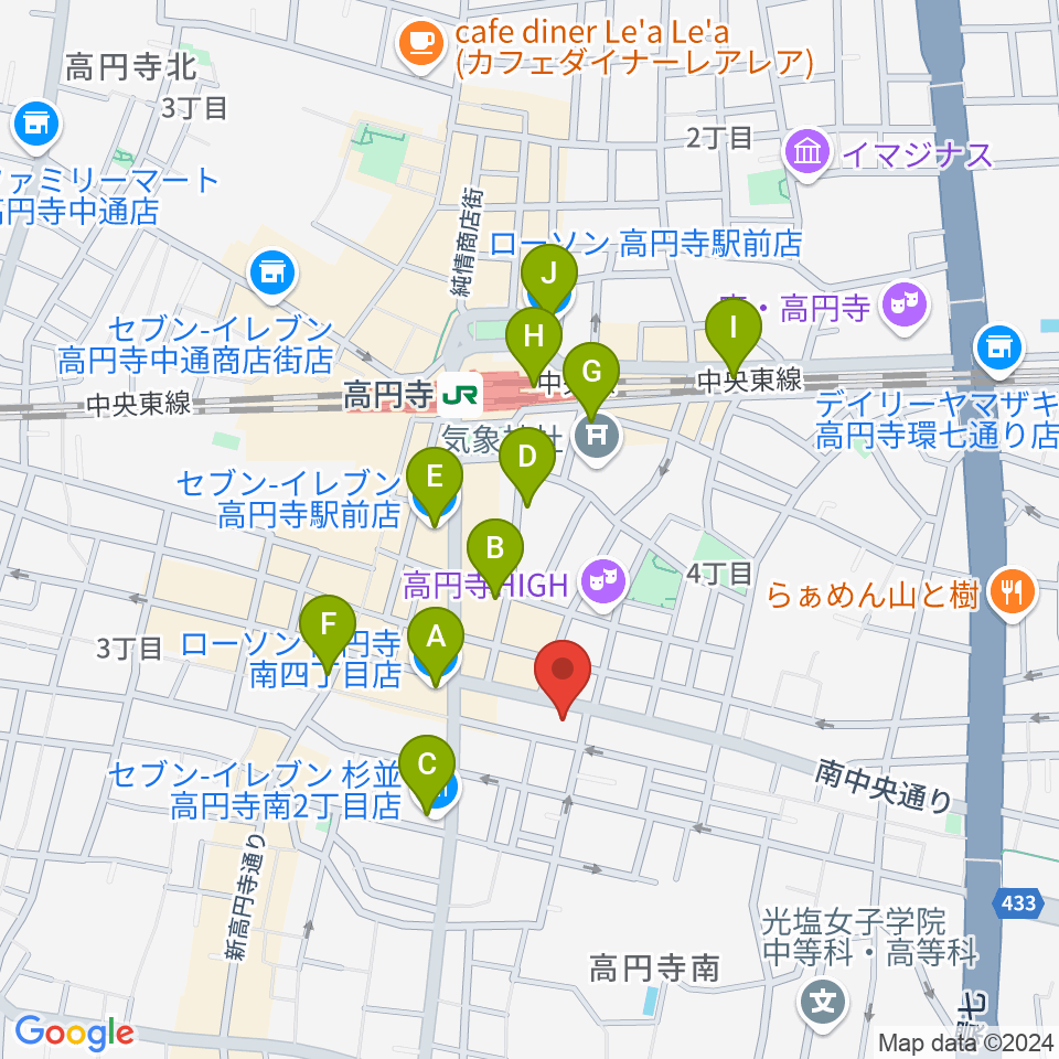 東音楽器 高円寺センター周辺のコンビニエンスストア一覧地図