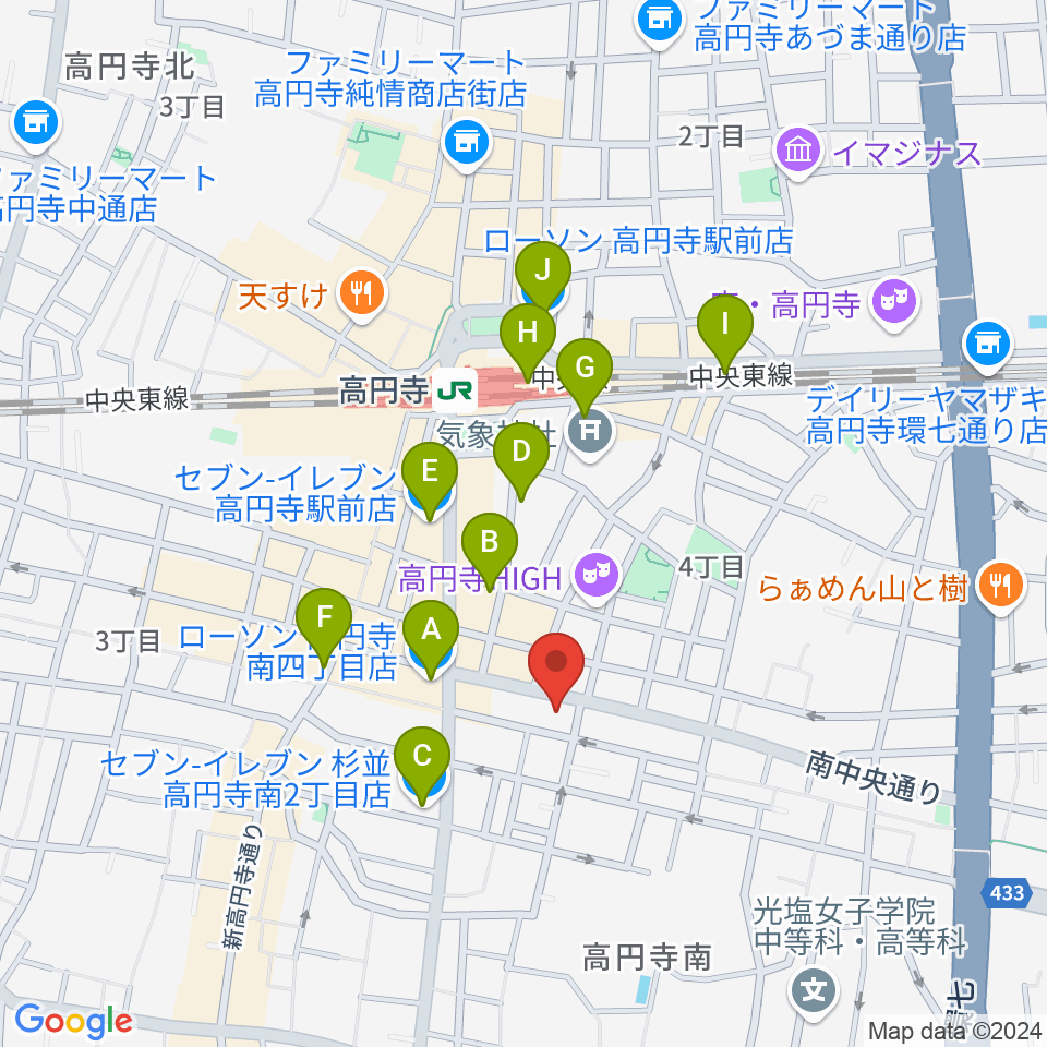 東音楽器 高円寺センター周辺のコンビニエンスストア一覧地図