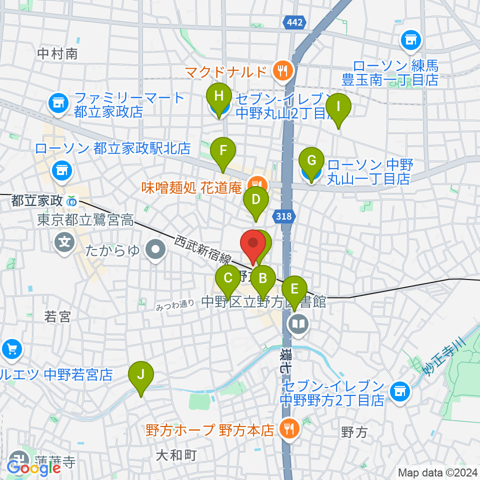 東音楽器 野方センター周辺のコンビニエンスストア一覧地図