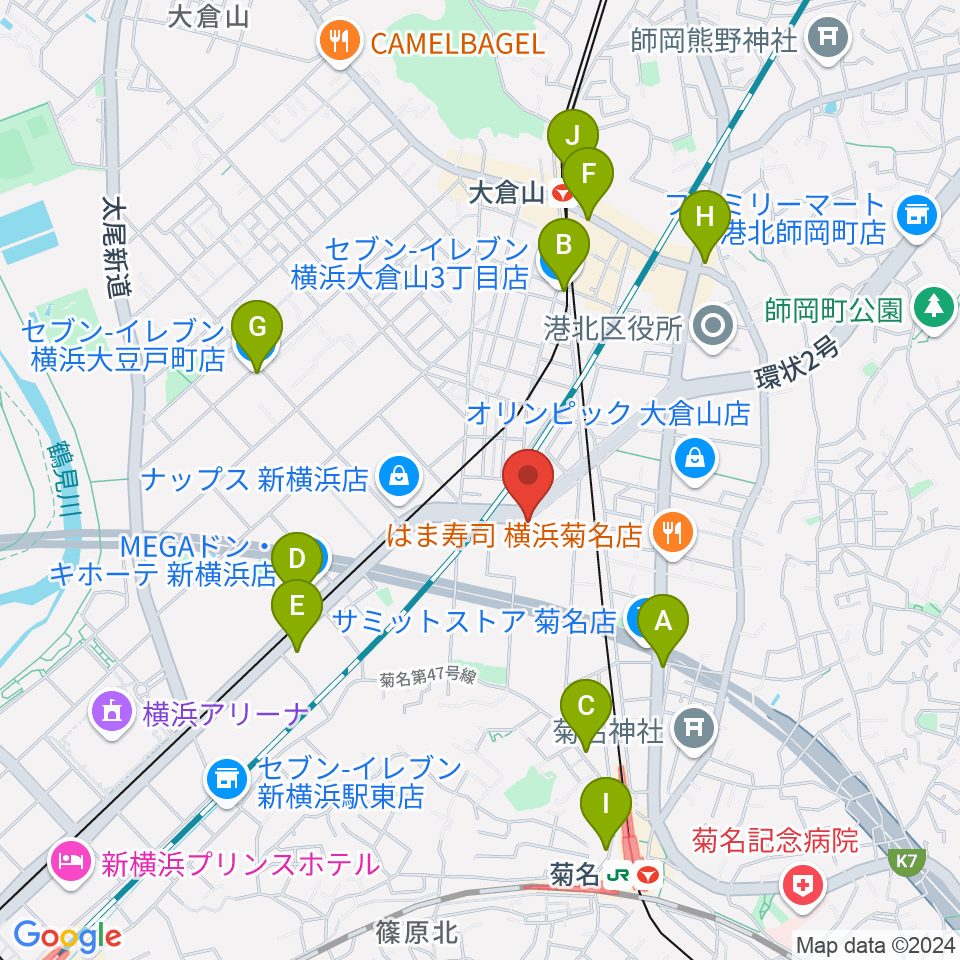 菊名JAM周辺のコンビニエンスストア一覧地図