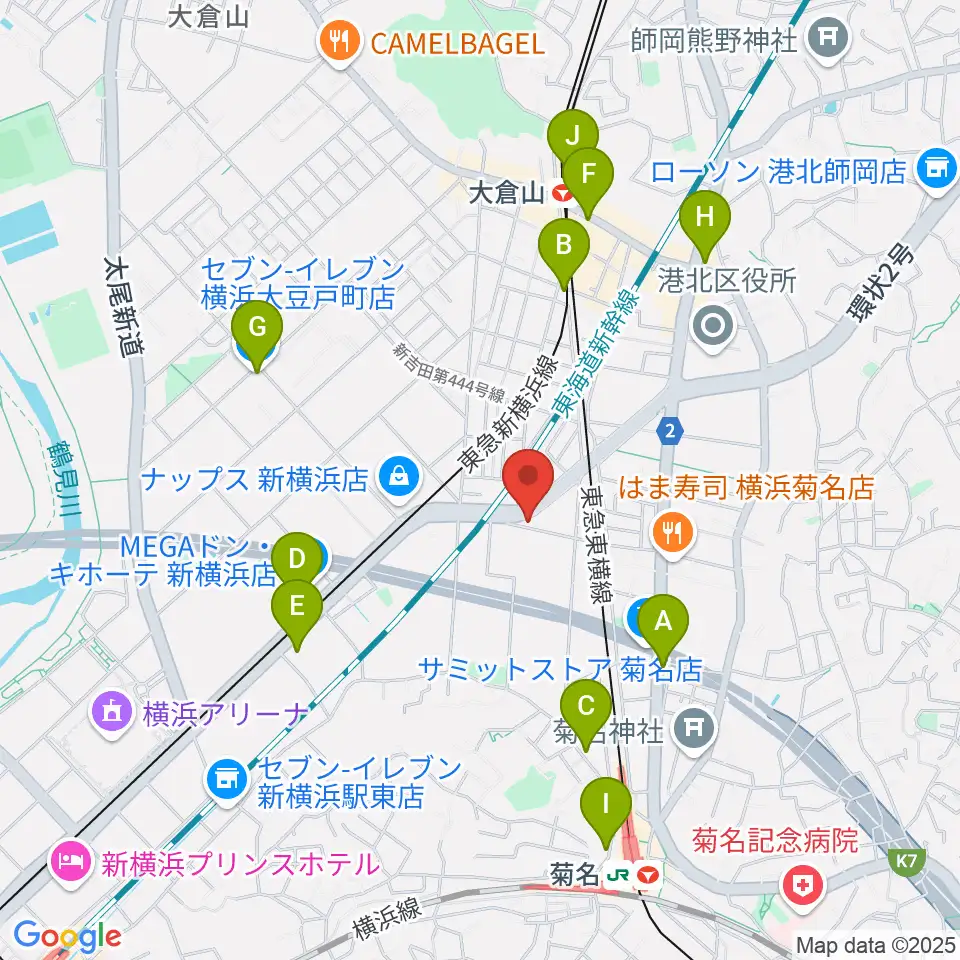菊名JAM周辺のコンビニエンスストア一覧地図