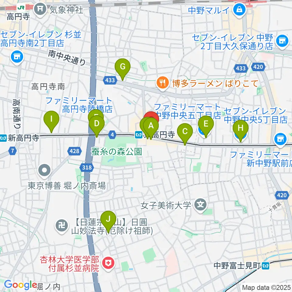 エンジェルハープ周辺のコンビニエンスストア一覧地図