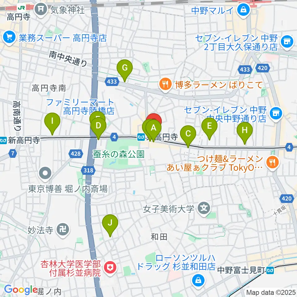 エンジェルハープ周辺のコンビニエンスストア一覧地図