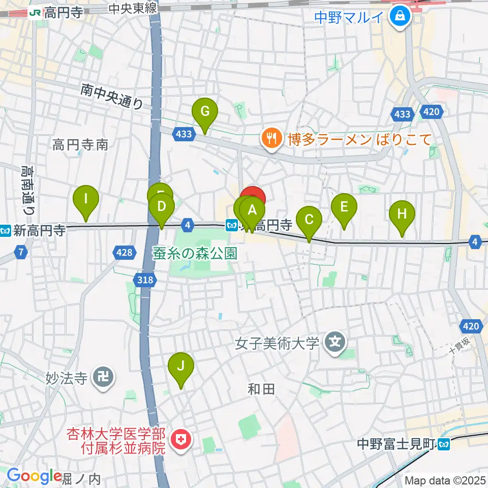 エンジェルハープ周辺のコンビニエンスストア一覧地図