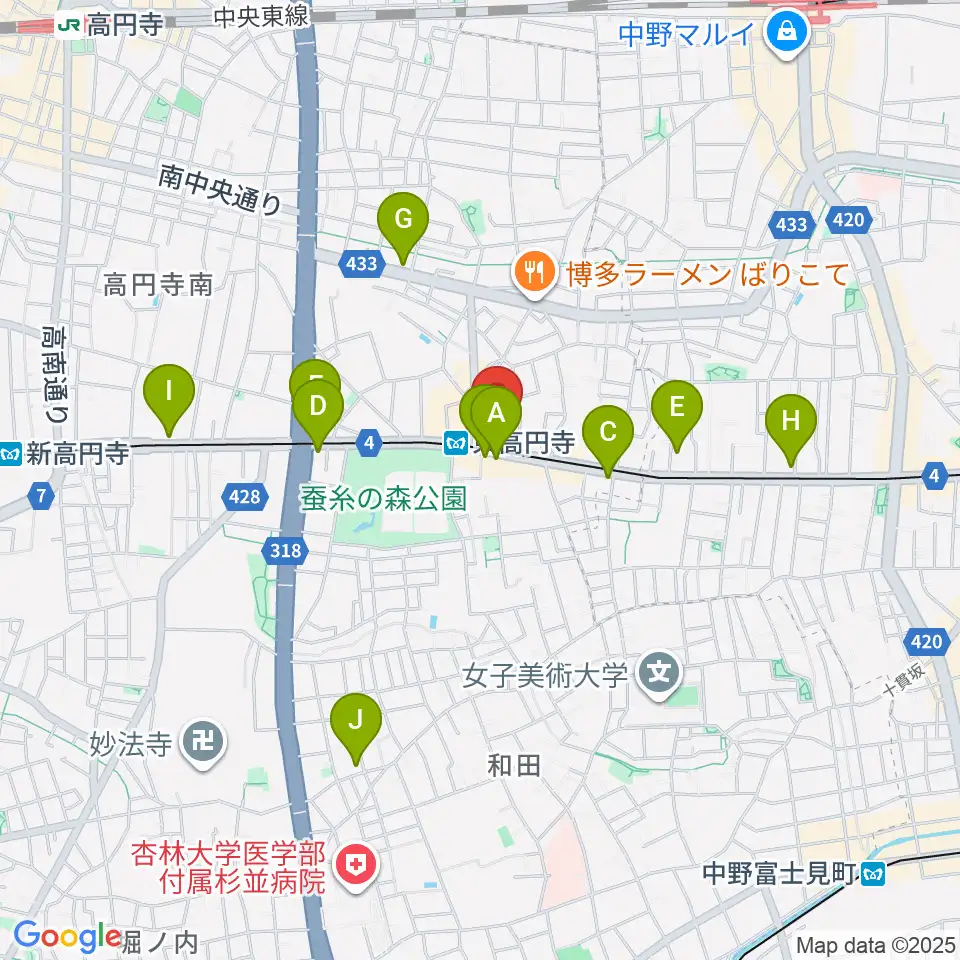エンジェルハープ周辺のコンビニエンスストア一覧地図