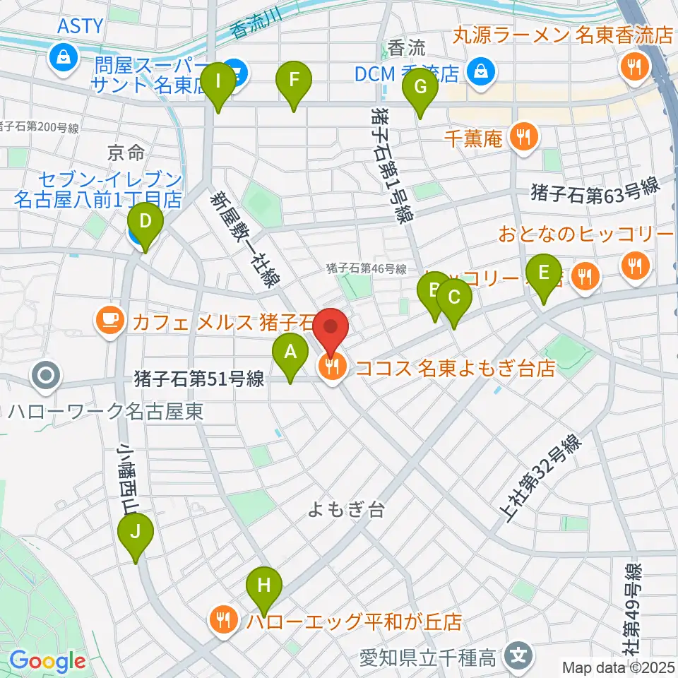 カジタミュージックスクール 名東教室周辺のコンビニエンスストア一覧地図