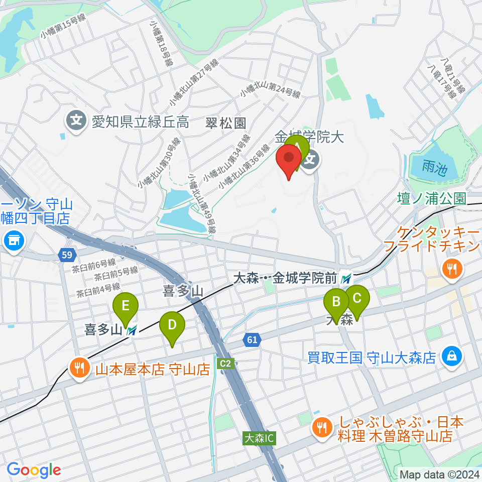 金城学院大学 文学部 音楽芸術学科周辺のコンビニエンスストア一覧地図