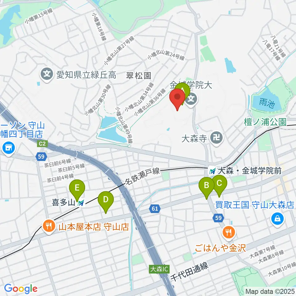 金城学院大学 文学部 音楽芸術学科周辺のコンビニエンスストア一覧地図