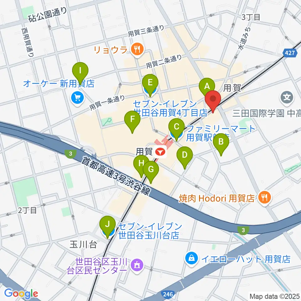 ママンベビー用賀教室周辺のコンビニエンスストア一覧地図