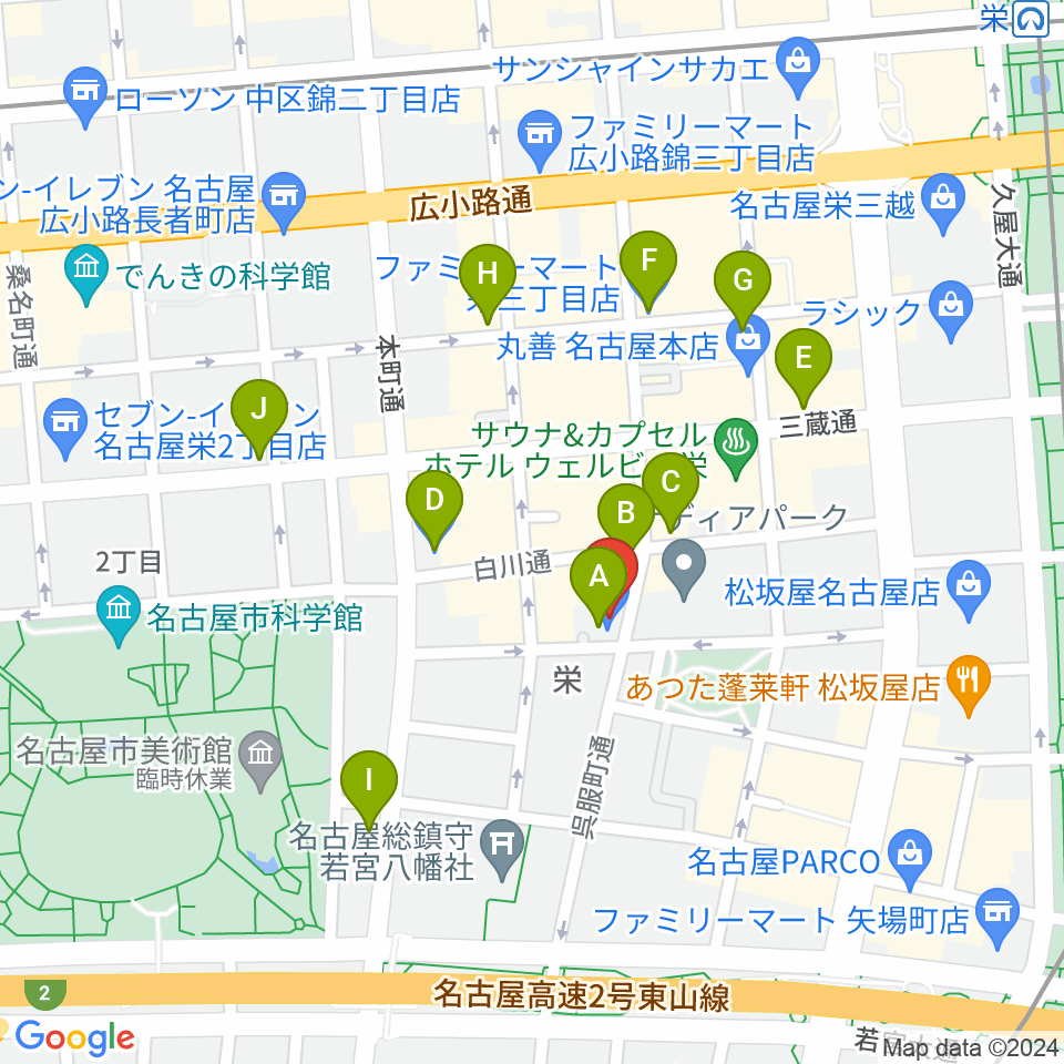 名古屋スクールオブミュージック&ダンス専門学校周辺のコンビニエンスストア一覧地図
