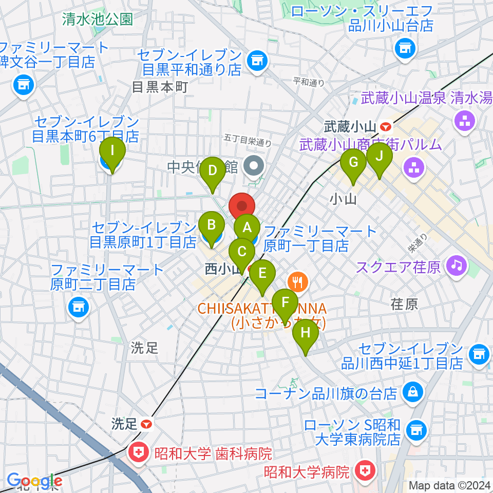  ミュージック＆ダンススタジオルーツ周辺のコンビニエンスストア一覧地図