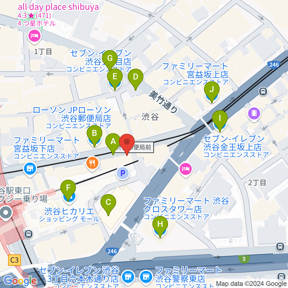 東京スクールオブミュージック専門学校渋谷周辺のコンビニエンスストア一覧地図