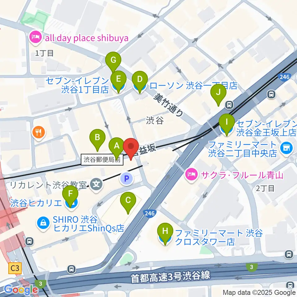 東京スクールオブミュージック専門学校渋谷周辺のコンビニエンスストア一覧地図