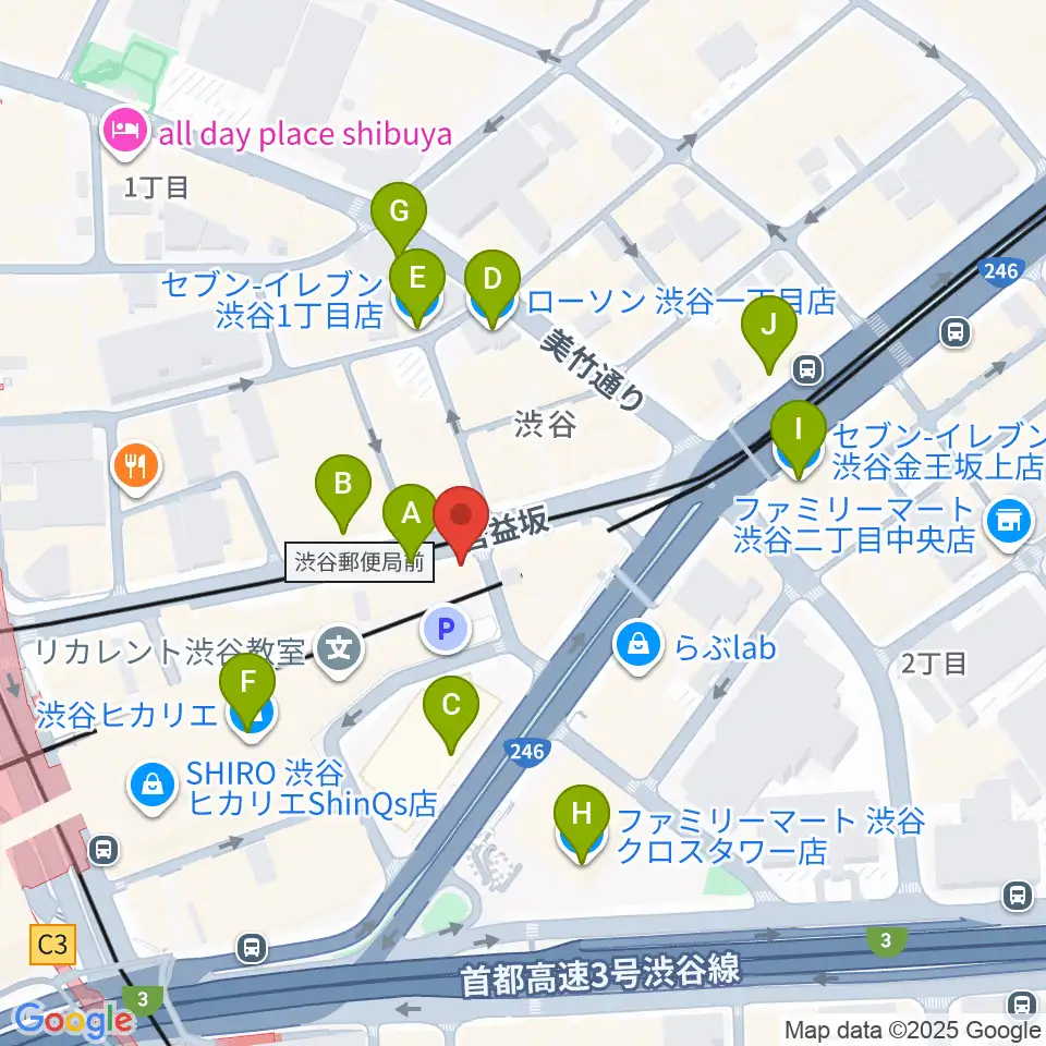 東京スクールオブミュージック専門学校渋谷周辺のコンビニエンスストア一覧地図