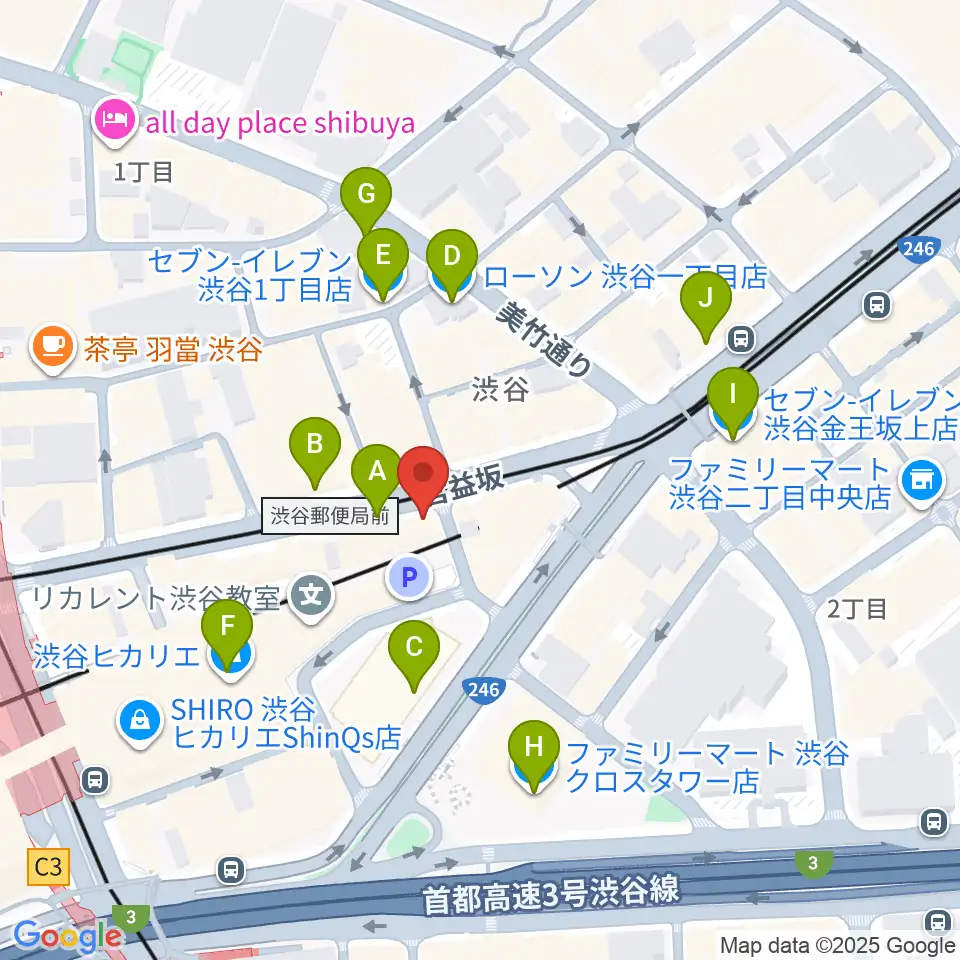 東京スクールオブミュージック専門学校渋谷周辺のコンビニエンスストア一覧地図