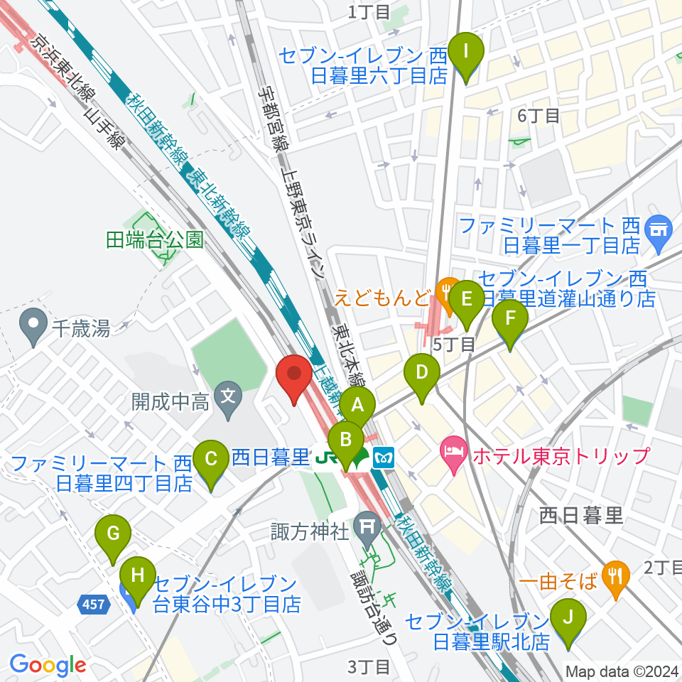 東京音楽学院 西日暮里駅前校周辺のコンビニエンスストア一覧地図