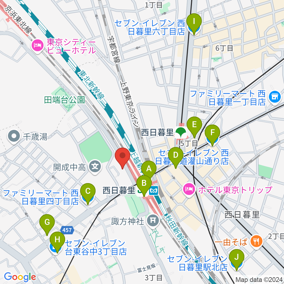 東京音楽学院 西日暮里駅前校周辺のコンビニエンスストア一覧地図