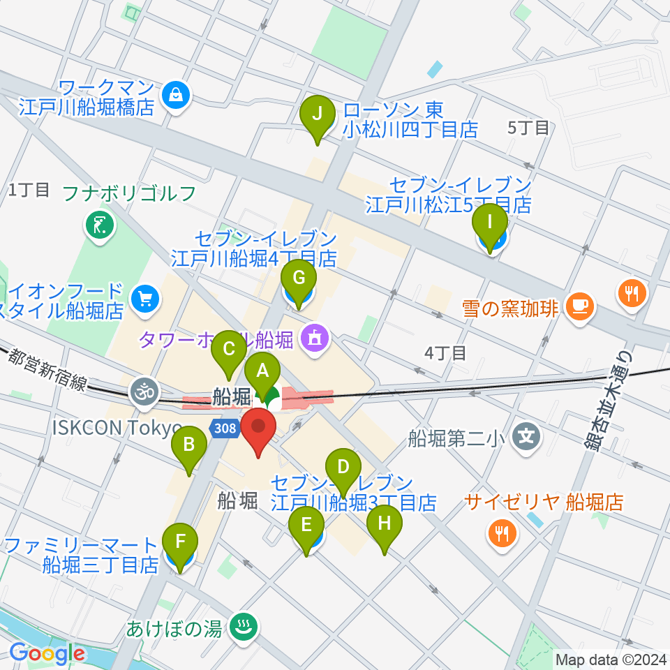 ヤマノミュージックセンター船堀周辺のコンビニエンスストア一覧地図