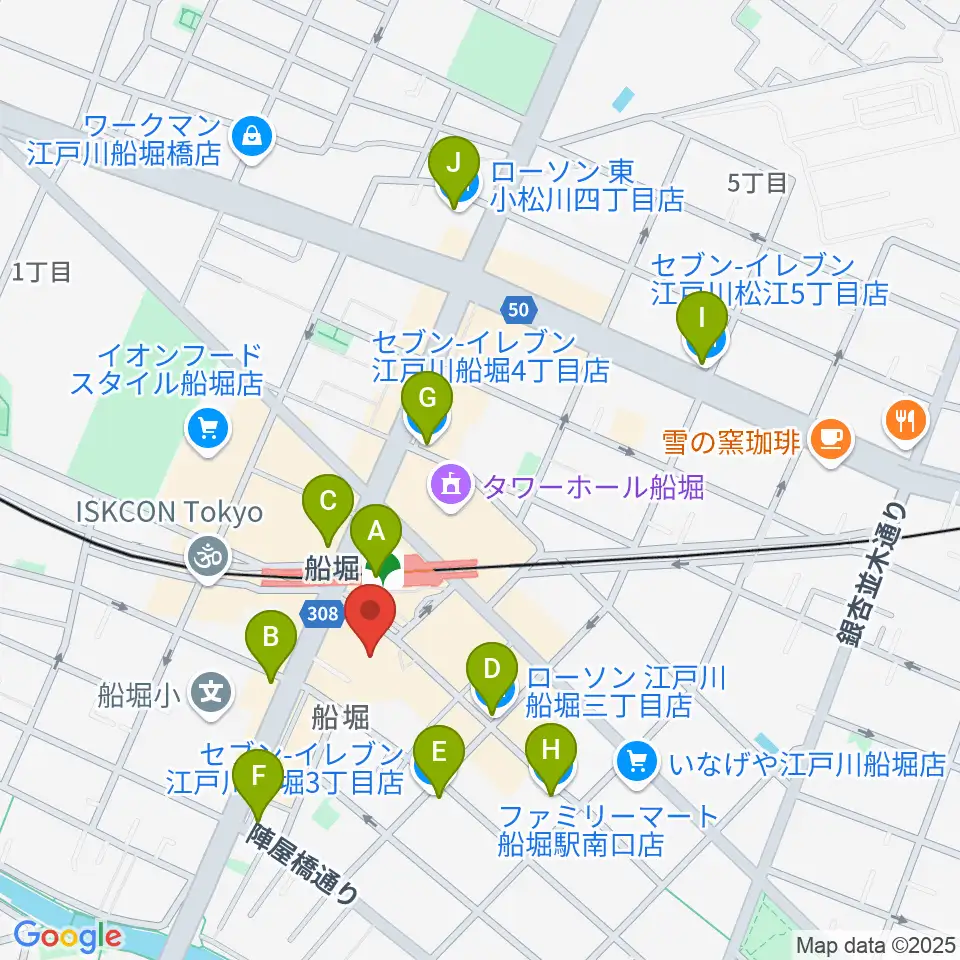 ヤマノミュージックセンター船堀周辺のコンビニエンスストア一覧地図