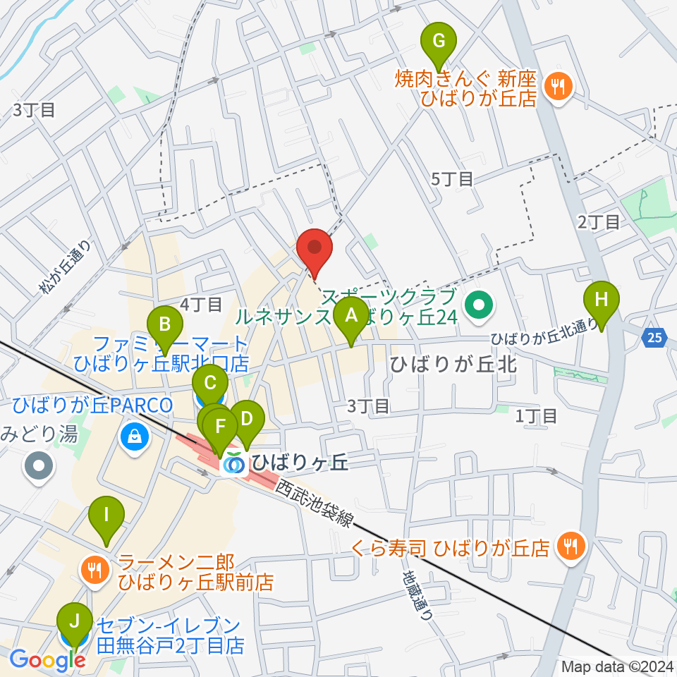 ヤマノミュージックセンターひばりが丘周辺のコンビニエンスストア一覧地図