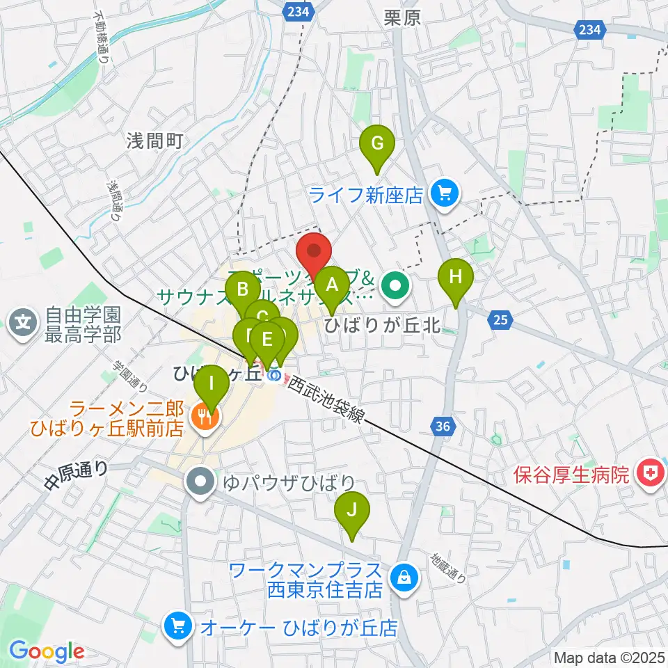 ヤマノミュージックセンターひばりが丘周辺のコンビニエンスストア一覧地図