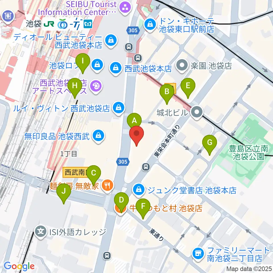 ヤマノミュージックサロン池袋周辺のコンビニエンスストア一覧地図