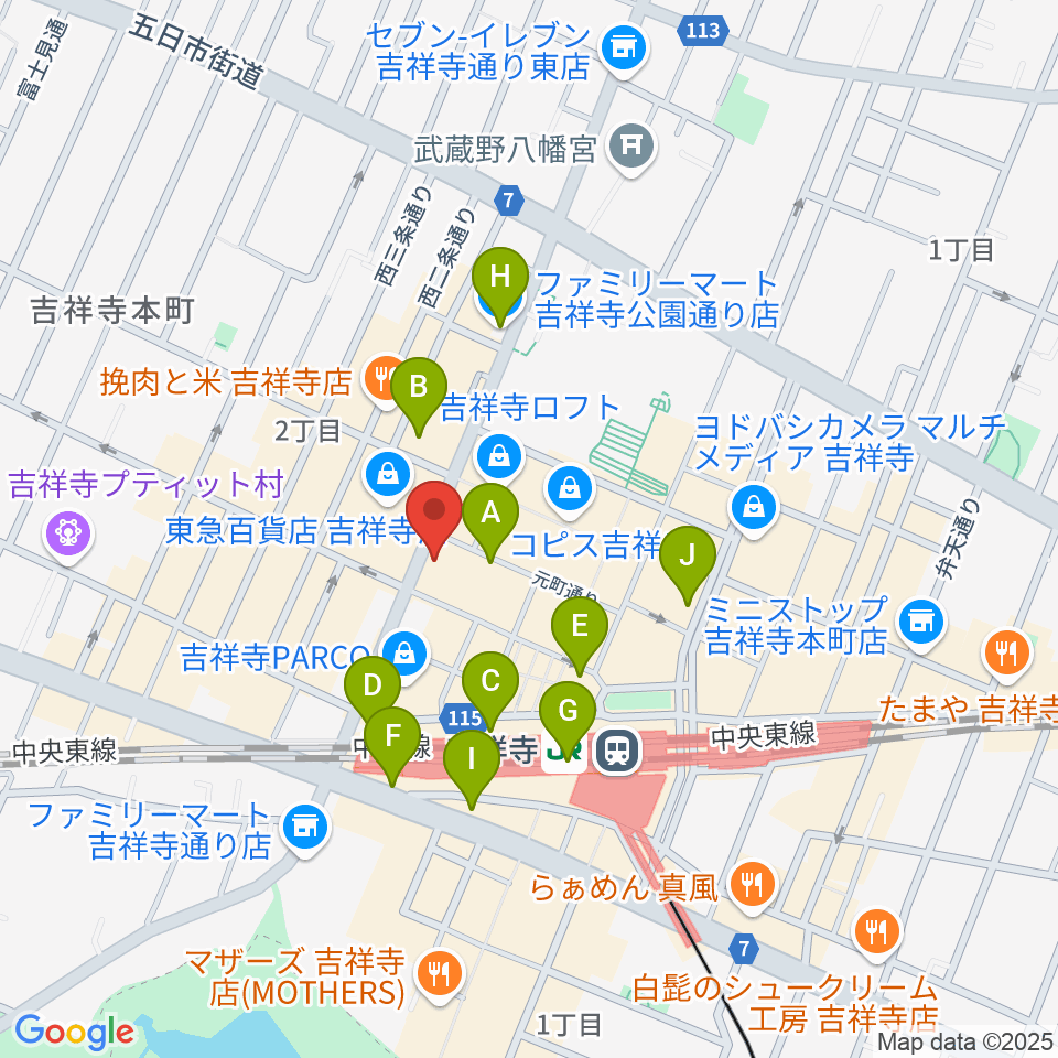 ヤマノミュージックサロン吉祥寺周辺のコンビニエンスストア一覧地図