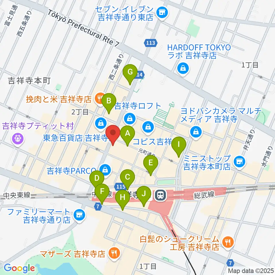 ヤマノミュージックサロン吉祥寺周辺のコンビニエンスストア一覧地図