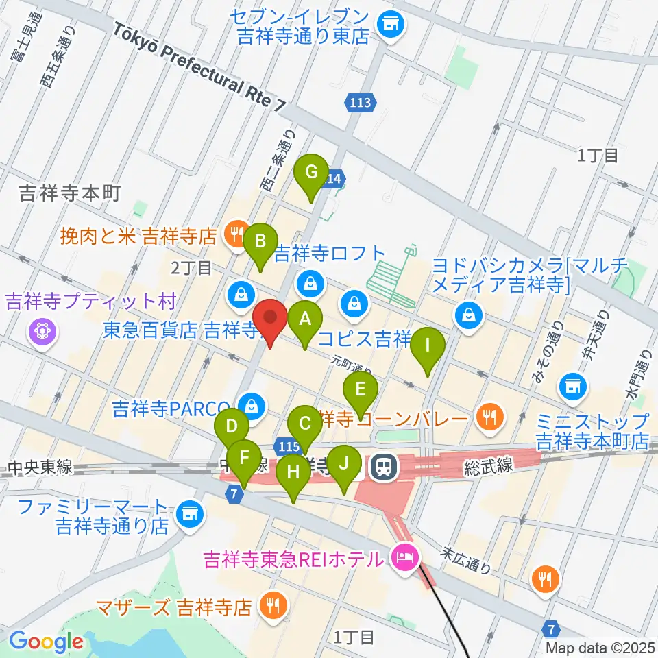 ヤマノミュージックサロン吉祥寺周辺のコンビニエンスストア一覧地図