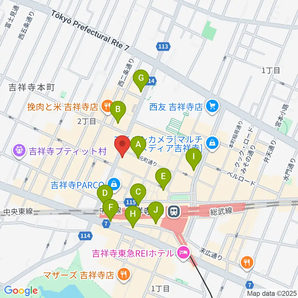 ヤマノミュージックサロン吉祥寺周辺のコンビニエンスストア一覧地図