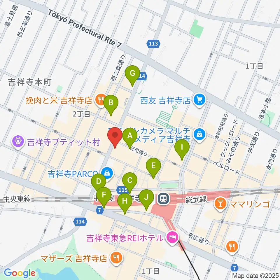 ヤマノミュージックサロン吉祥寺周辺のコンビニエンスストア一覧地図
