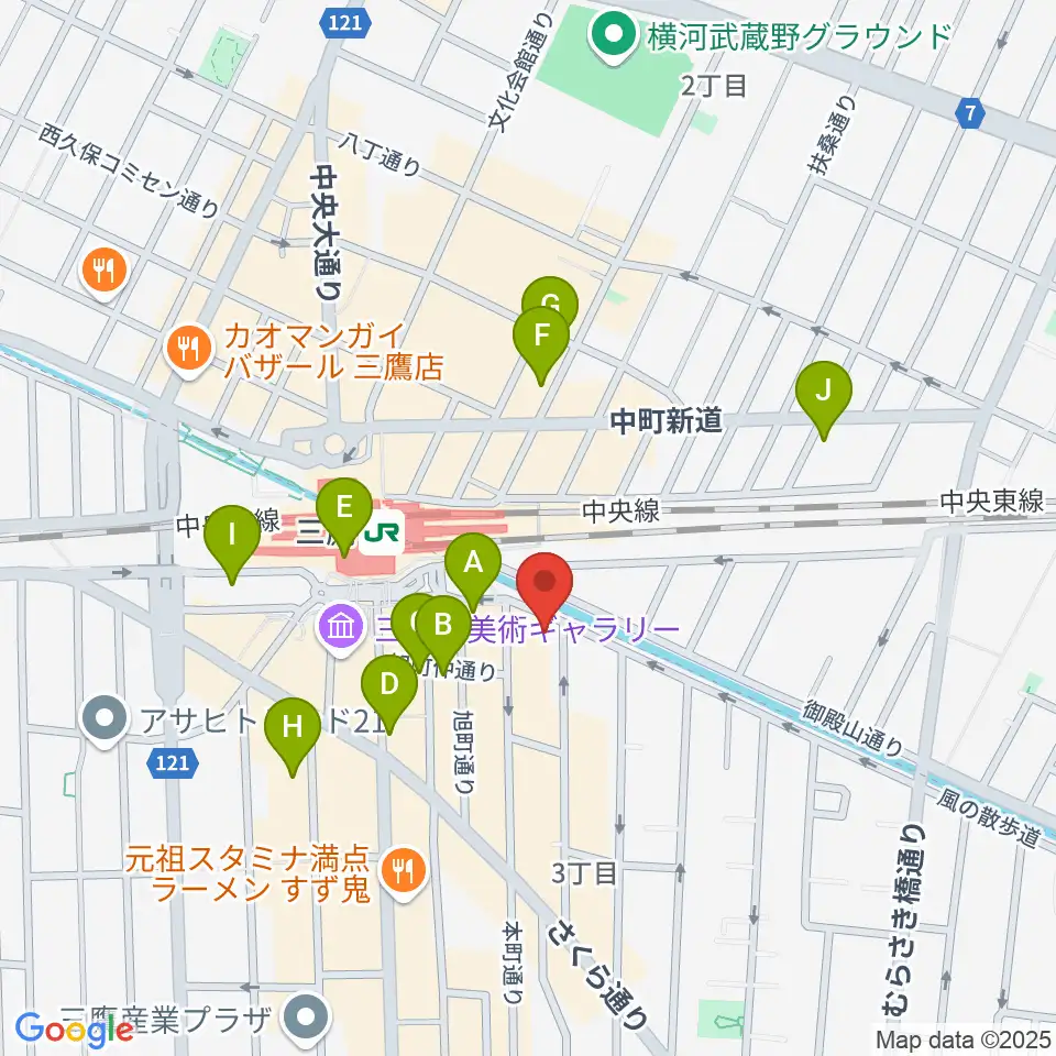 ヤマノミュージックセンター三鷹周辺のコンビニエンスストア一覧地図