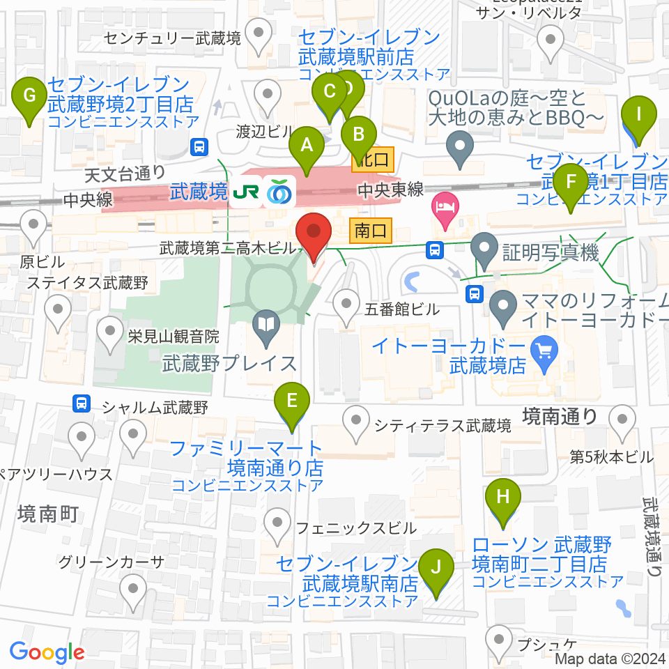 ヤマノミュージックセンター武蔵境周辺のコンビニエンスストア一覧地図