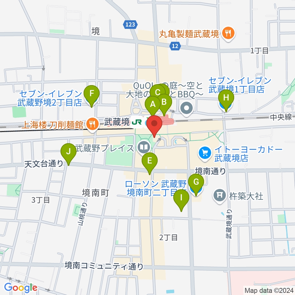 ヤマノミュージックセンター武蔵境周辺のコンビニエンスストア一覧地図