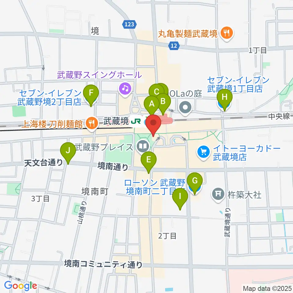 ヤマノミュージックセンター武蔵境周辺のコンビニエンスストア一覧地図