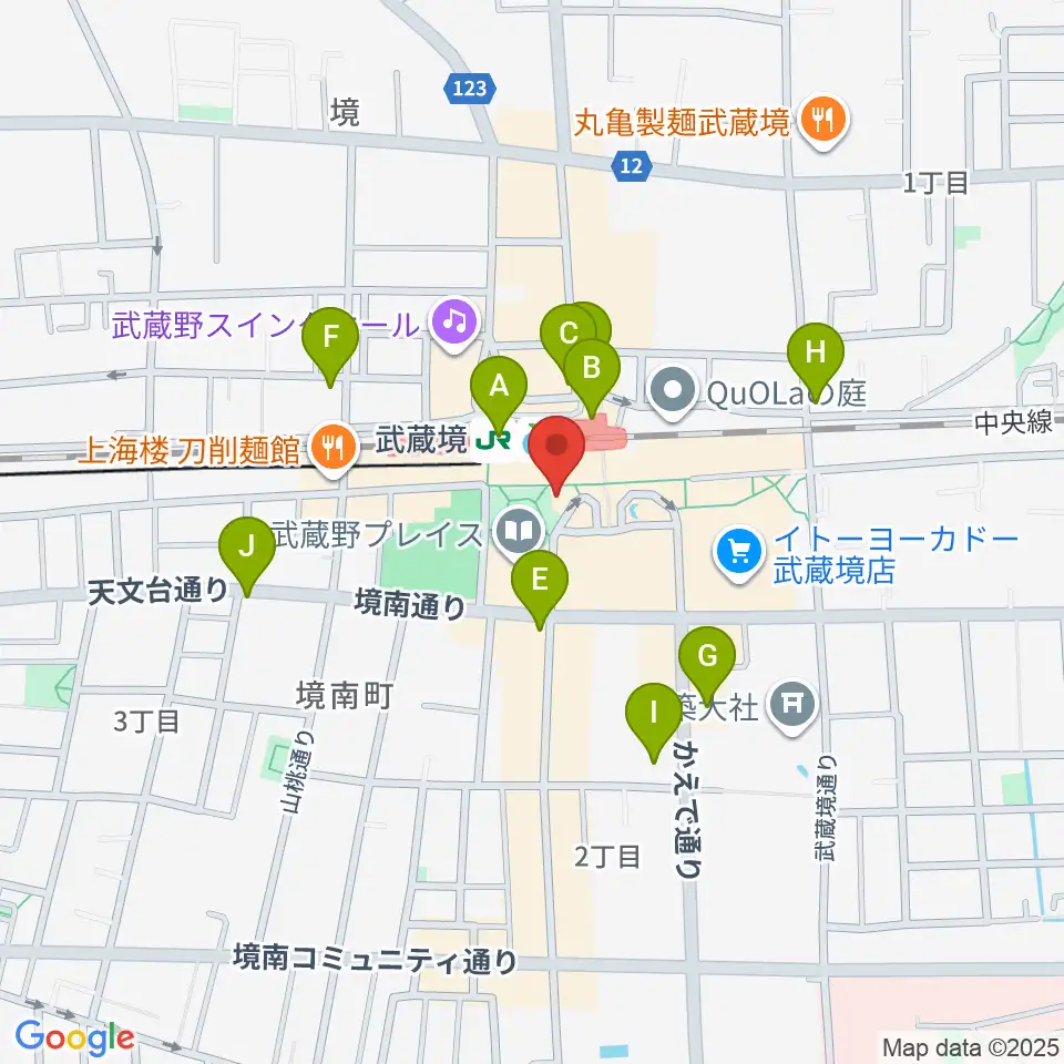 ヤマノミュージックセンター武蔵境周辺のコンビニエンスストア一覧地図