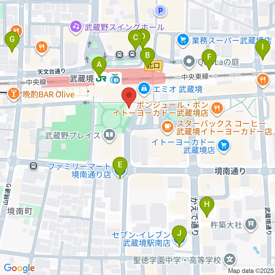 ヤマノミュージックセンター武蔵境周辺のコンビニエンスストア一覧地図