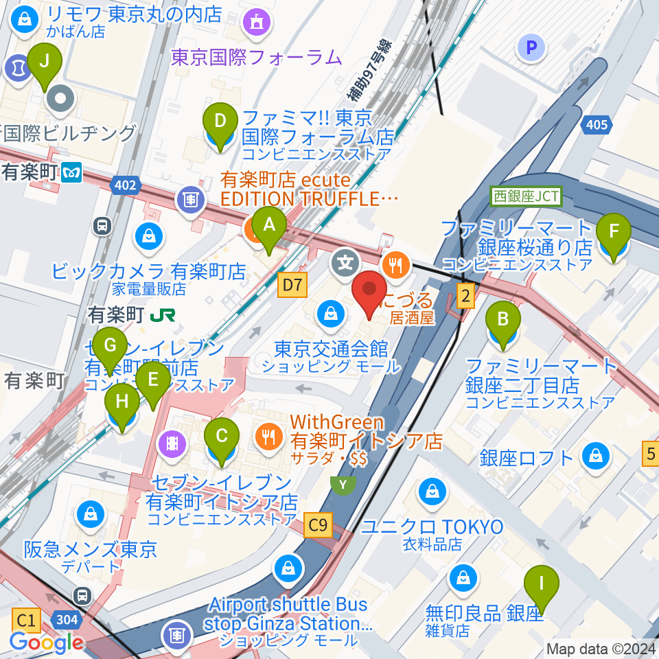 ヤマノミュージックサロン有楽町周辺のコンビニエンスストア一覧地図