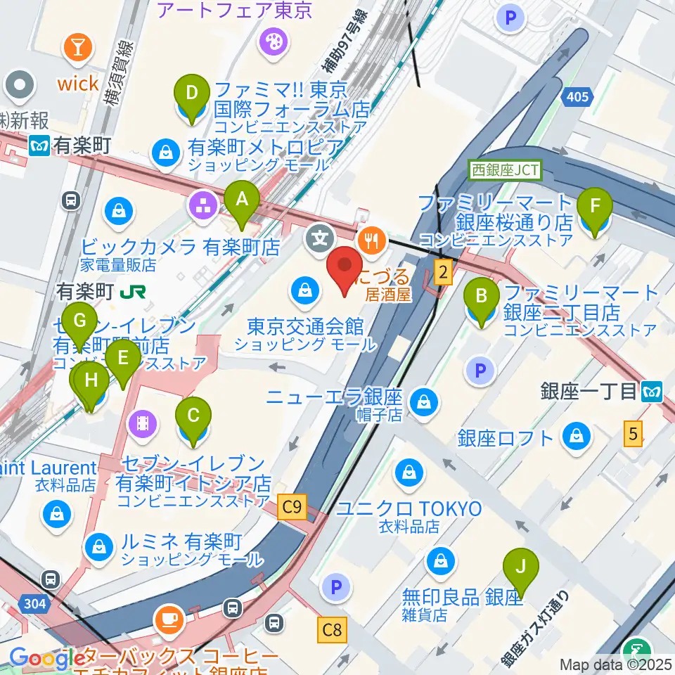 ヤマノミュージックサロン有楽町周辺のコンビニエンスストア一覧地図