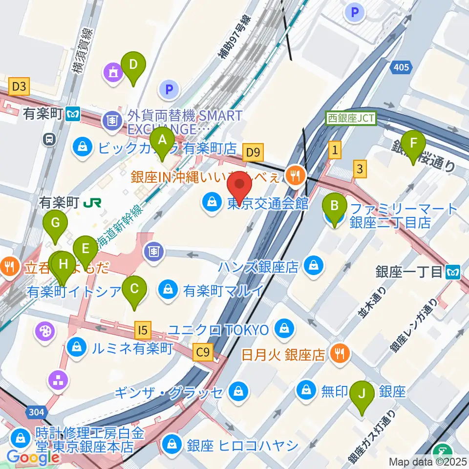 ヤマノミュージックサロン有楽町周辺のコンビニエンスストア一覧地図