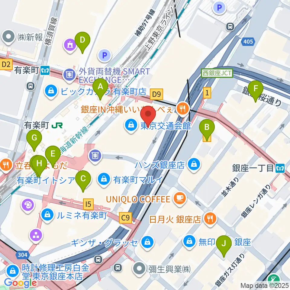 ヤマノミュージックサロン有楽町周辺のコンビニエンスストア一覧地図