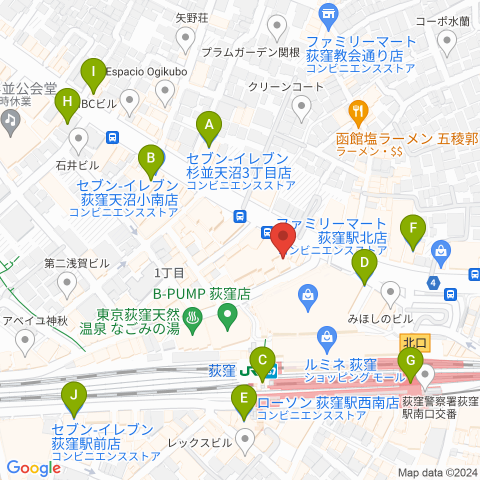 八重洲ピアノ社 荻窪本店センター周辺のコンビニエンスストア一覧地図