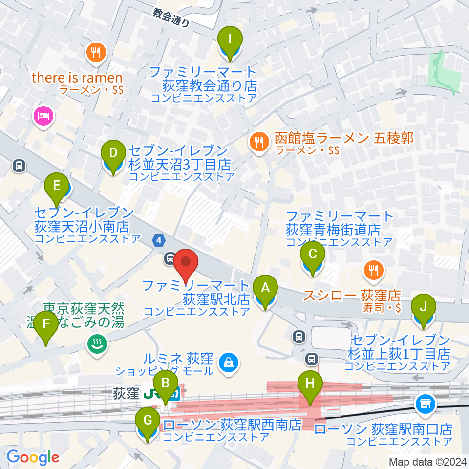 八重洲ピアノ社 荻窪本店センター周辺のコンビニエンスストア一覧地図