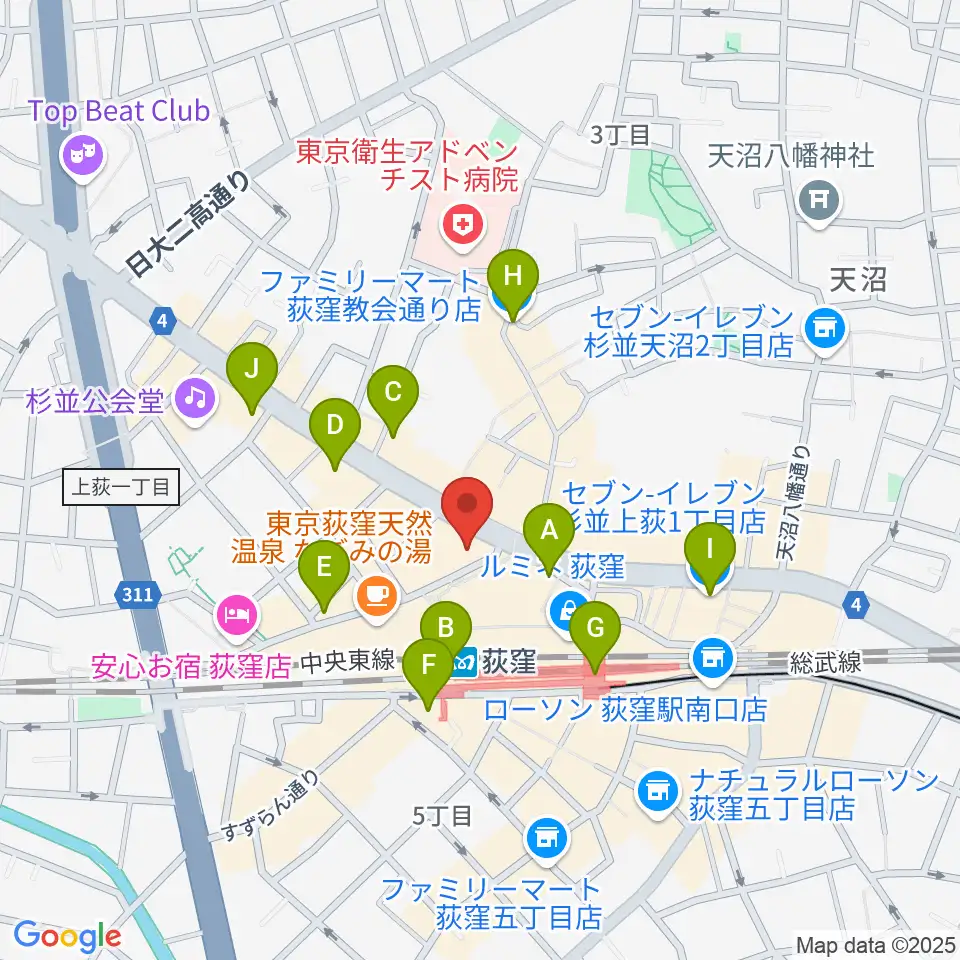 八重洲ピアノ社 荻窪本店センター周辺のコンビニエンスストア一覧地図