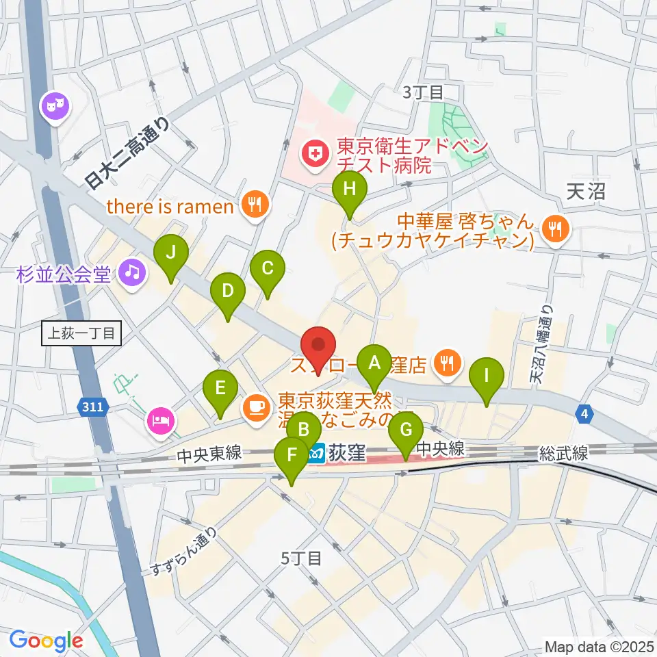 八重洲ピアノ社 荻窪本店センター周辺のコンビニエンスストア一覧地図