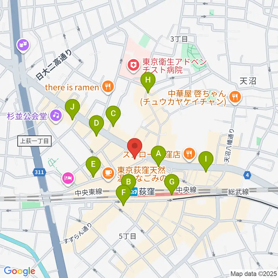 八重洲ピアノ社 荻窪本店センター周辺のコンビニエンスストア一覧地図