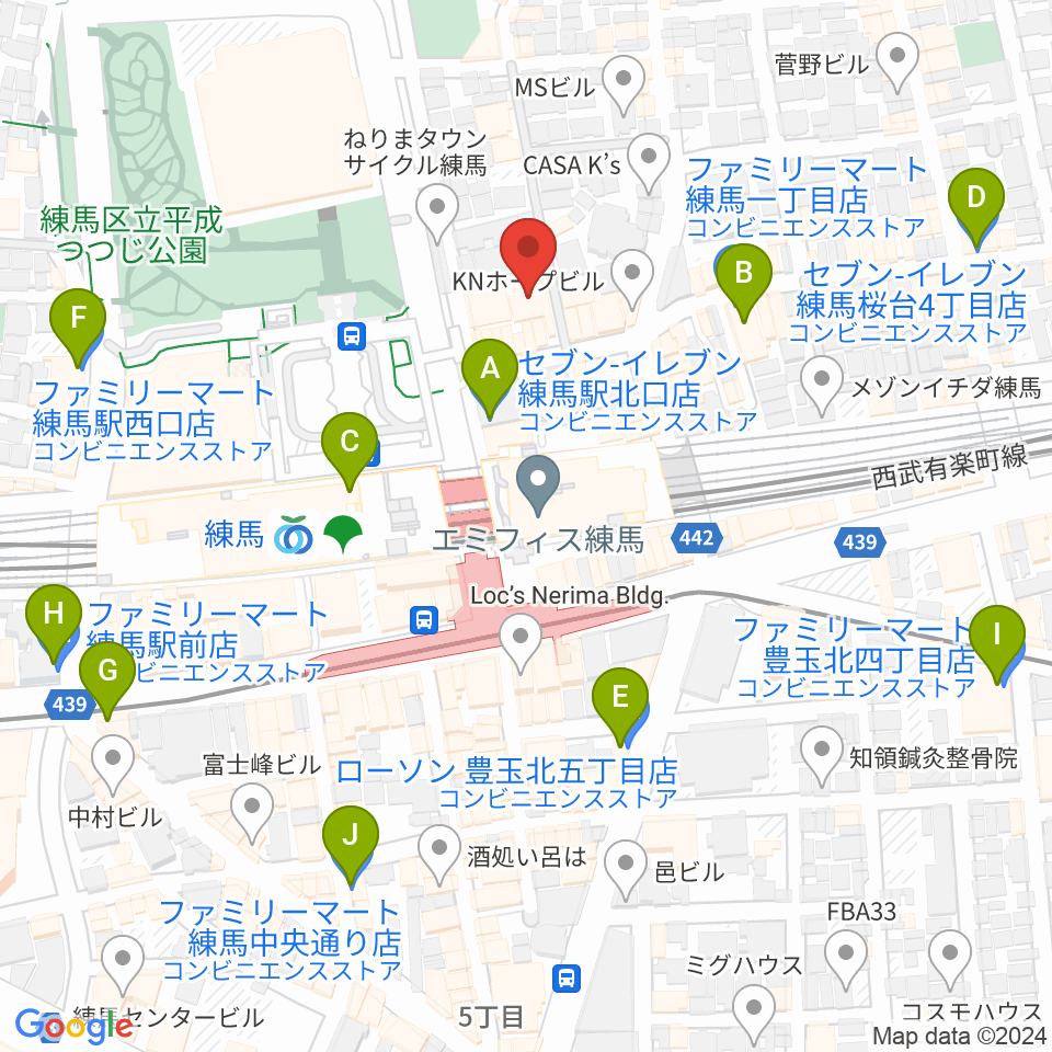 練馬ポコアポコ音楽教室周辺のコンビニエンスストア一覧地図